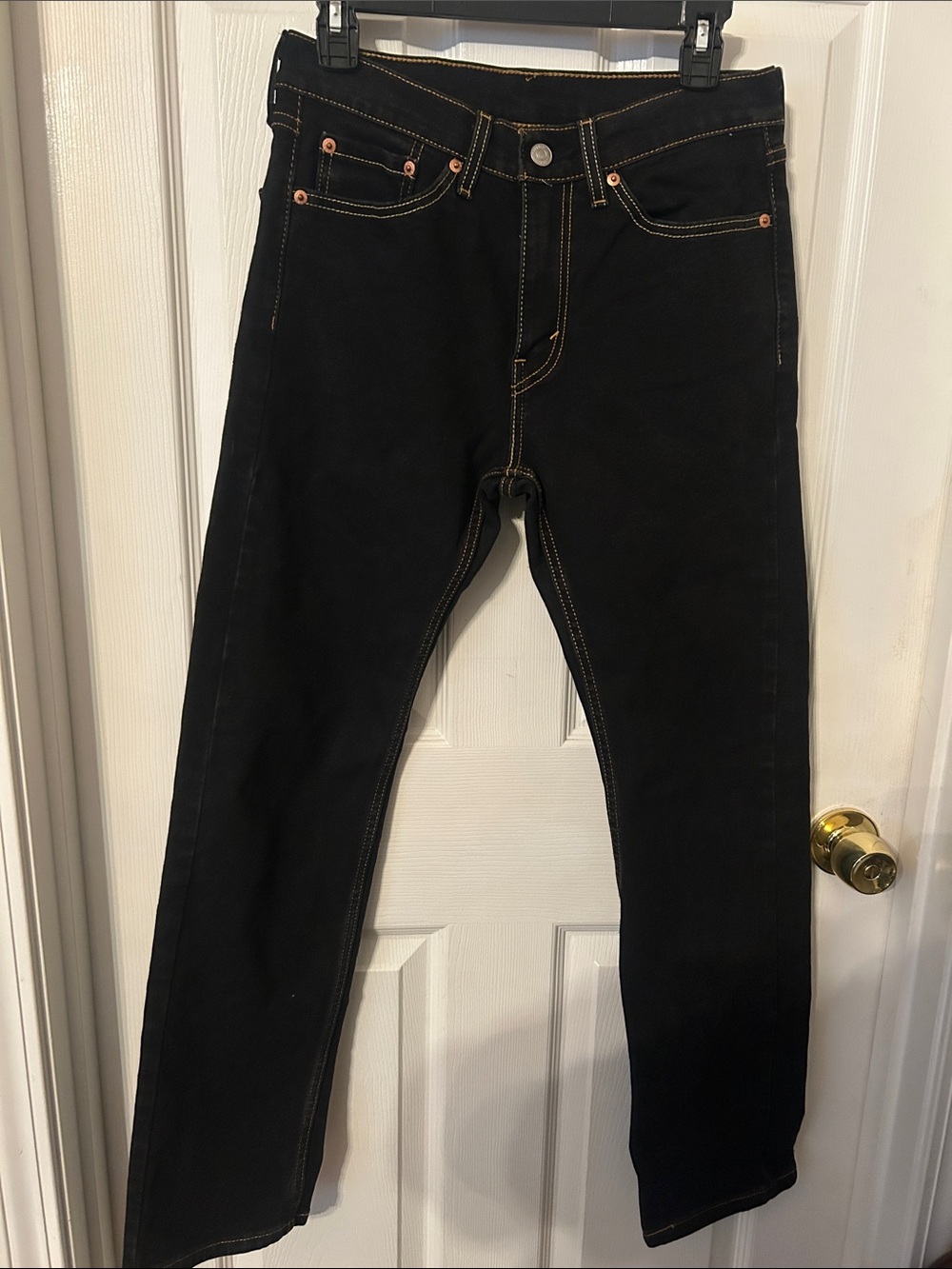 Levi's unisex Straight Black Jeans with Gold Contrast Stitch 28x30